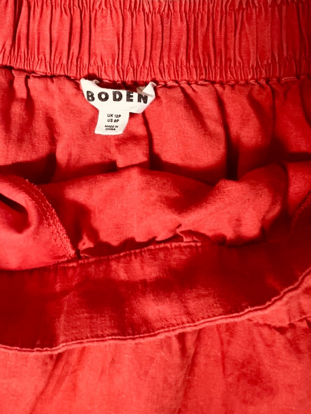 Boden Red 100% Linen Tiered Ruffle Mini Skirt 8P - Picture 4 of 5